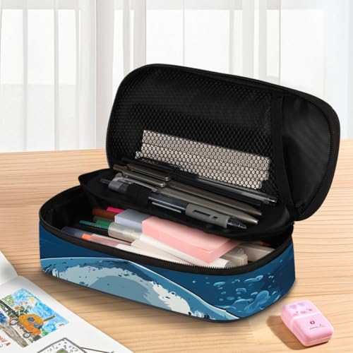 Image of Pardick Sharks Big Capacity Pencil Case Pencil Pouch with Zipper, Pen Marker Stationery Bag Art Supply Storage Organizer Box Portable Stationery Storage Bag Pen Holder for Boys Girls
