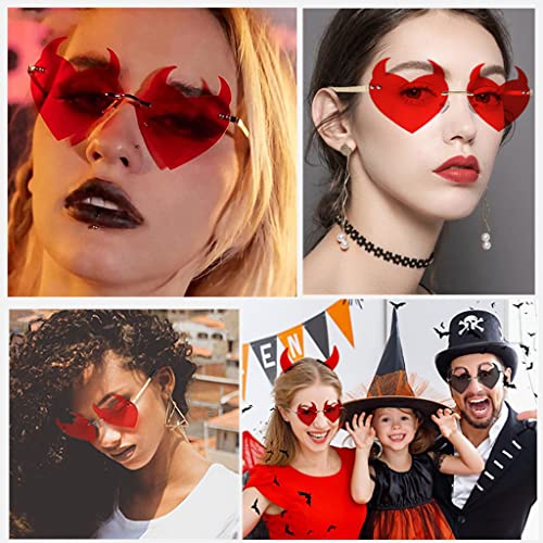 Devil Horns Sunglasses for Women Men Fire Flame Demon Shaped Glasses Metal Frameless Prom Party Halloween Accessories2