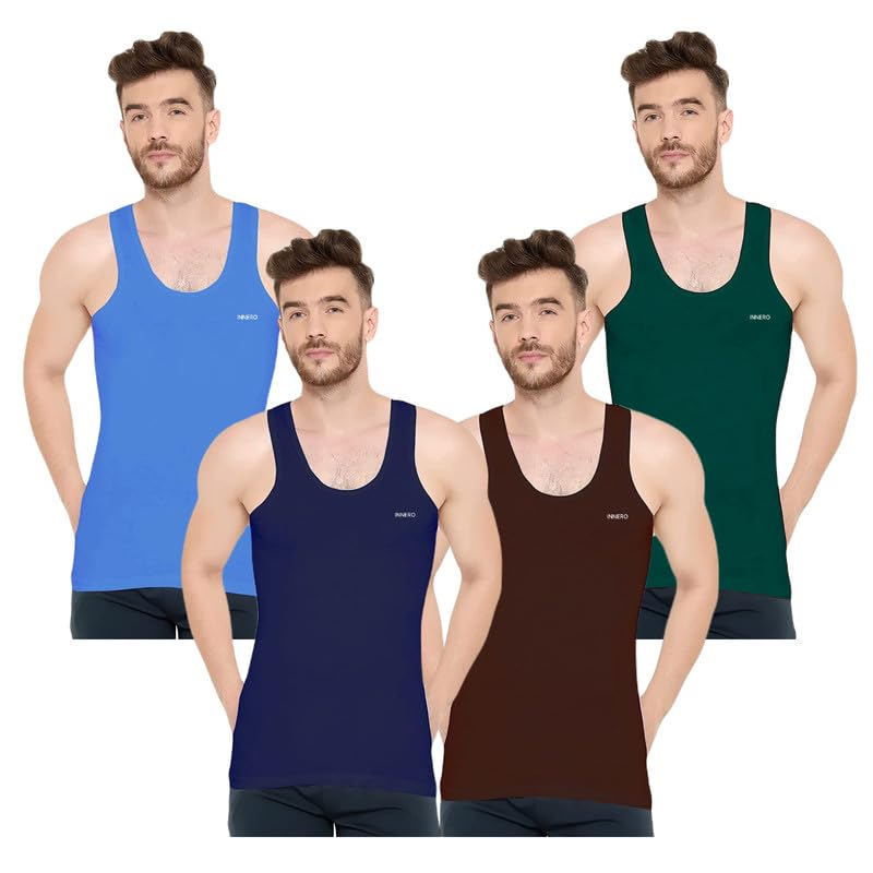 Image of INNERO Men's Multicolour Baniyan, Ganji, Undershirt, Cotton Vest for Men