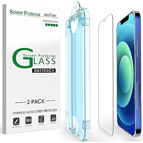 amFilm OneTouch Glass Screen Protector for iPhone 12 6.1"/ iPhone 12 Pro 6.1" with Easy Installation Kit, Tempered Glass, 2 Pack Cover