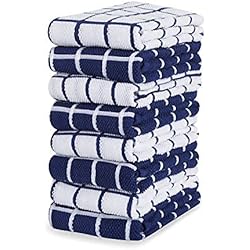 Amazon Brand – Eono Paños de Cocina de Rizo de algodón - 100 % Muy absorbentes - Ideales para secar Cristales en restaurantes, Bares y cocinas - 40 x 64 cm - Juego de 8 - Azul