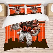 Allenjoy Cleveland American Football Brown Tradition Comforter Set with 2 Pillowcases for Men Teens Fans Brother Son Bedroom Nursery Bedding Room Decor, Machine Washable, Queen Size