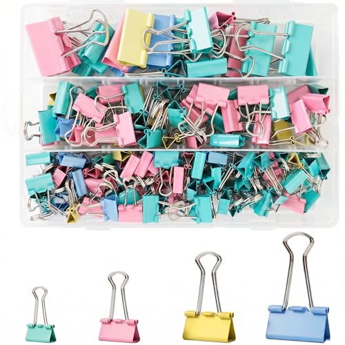 180 Piezas Pinzas Papeleria, 15/19/25/32mm Pinzas Metalicas, Clips para Material de Oficina, Papel de Carta y Notas