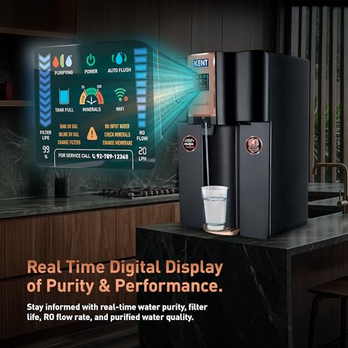 Image of KENT Sapphire IoT RO Water Purifier|4 Years Free Service*|RO+UV+UF+Alk+Cu+TDS Control+UV in Tank | IoT Enabled | Fully Automatic On&OFF Operation |8L|20 LP /Hr|Ideal For Borewell /Tanker /Municipal Water