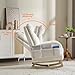 GOWE Modern Accent Rocking Chair Rocking Chair with Solid Wood Legs, Upholstered Nursery Glider Rocker with Side Pocket and Footrest, Living Room Lounge Arm Chair with High Backrest (White,Teddy)