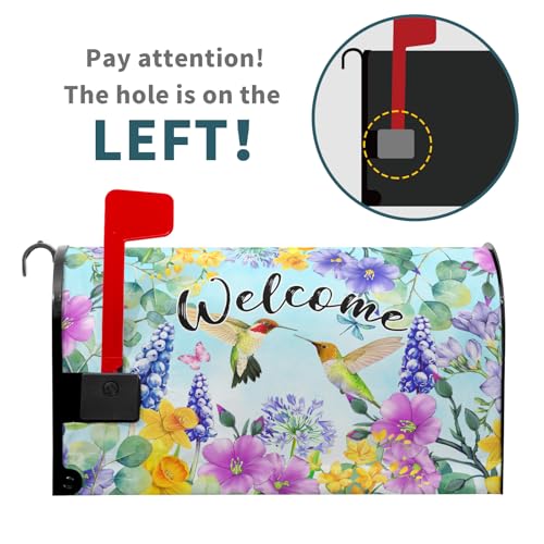 Image of Spring Summer Flowers Mailbox Covers Magnetic Large Size 25x21 Inch Cherry Blossom Mailbox Cover Spring Hummingbird Mailbox Wraps Post Letter Box Cover Decoration for Outdoor Garden Home Yard Outside