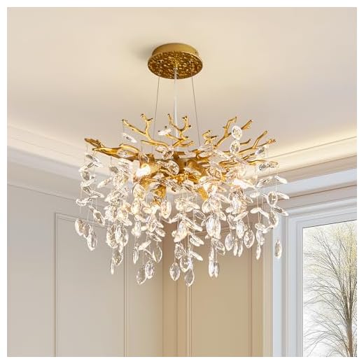 witkey Modern Tree Branch Crystal Chandelier Luxury Gold Crystal Pendant Lighting 18" Contemporary 6-Light Chandeliers for Dining Room Kitchen Bedroom Living Room