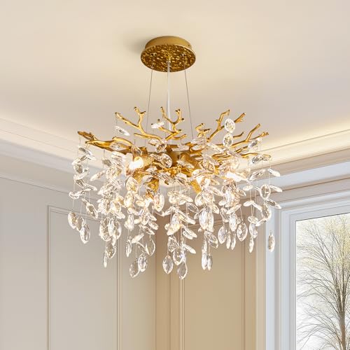 Modern Tree Branch Crystal Chandelier Luxury Gold Crystal Pendant Lighting 18' Contemporary 6-Light...
