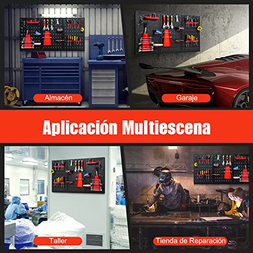 COSTWAY Organizador de Herramientas para Pared, Kit de Organización de Herramientas de Metal con 3 Paneles Perforados y 25 Accesorios para Colgar (con 25 Accesorios)