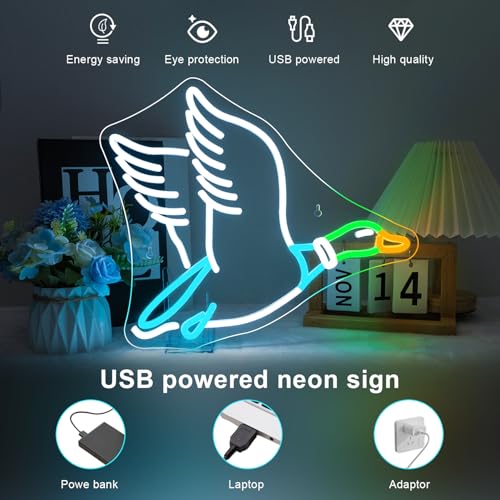 Image of Lucunstar Goose Neon Sign Animal Neon Signs for Wall Decor White LED Light for Party Decorations USB Connectivity Adjustable Brightness Light Sign for Home Wall Bedroom Decor Goose Birthday Decor