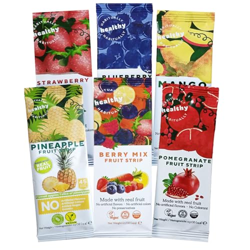 Fruit Leather Variety Pack, 48 Pcs Real Fruit Snacks for Adults and Kids, Vegan Gluten-Free No Added Sugar Fruit Bars with Pineapple, Strawberry, Blueberry, Mango, Pomegranate, and Berry Mix