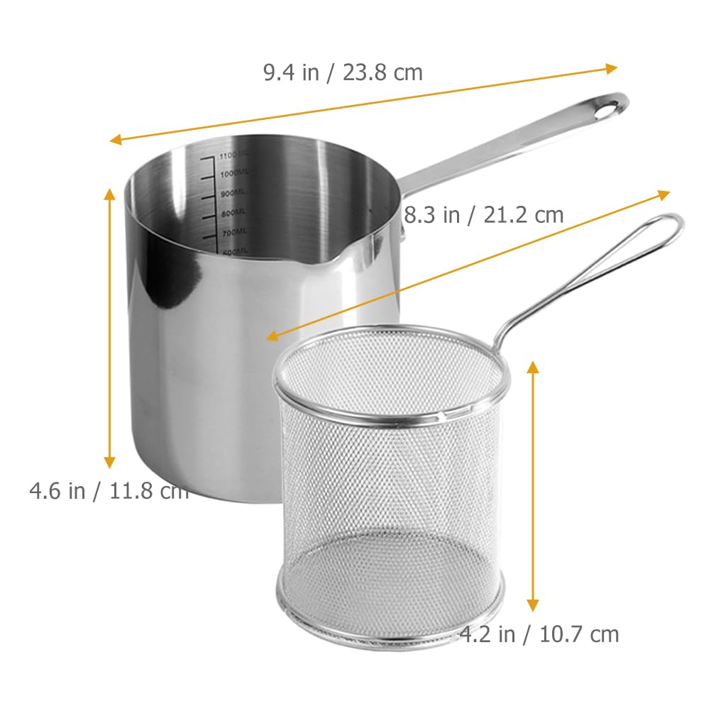 Cabilock 1 Set Steel Handle Frying Spoon Frying Basket Deep Fryer Basket Fryer Pot Useful Cookware Nonstick Fryer Deep Fry Basket, Versatile Fryer and Strainer for Home Cooking, Ideal for Boiling, Bla