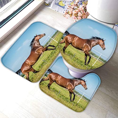 Zifarm Badematte rutschfeste 50x80 cm Pferd Badvorleger-Set 3D Sommer Braunes Pferd Mikrofaser Flanell Absorbierend…