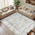 jinchan Area Rug 6x9 Washable Boho Living Room Rug Grey Floral Print Large Rug Indoor Soft Distressed Foldable Carpet Thin Rug Bedroom Dining Room Office Farmhouse