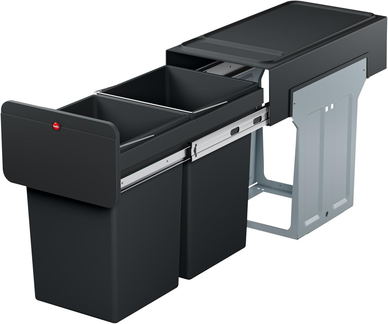 Hailo Ecoline Design L | Built-in Pull-Out Waste Separation System | 2 x 14 L / 2 x 3.08 gal Recycling Trash can (Black) | Removable Bins Made from 100% Recycled Plastic