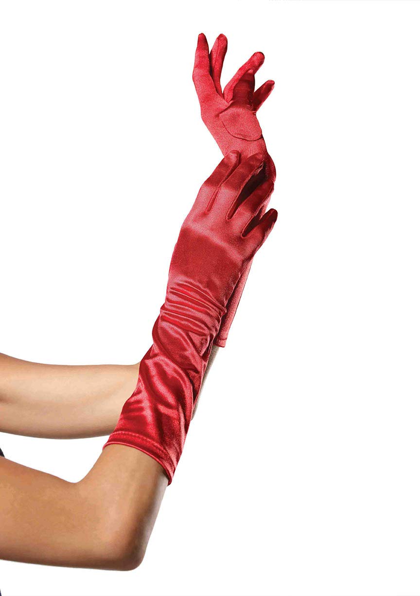 Leg Avenue Elbow Length Satin Glove, Red
