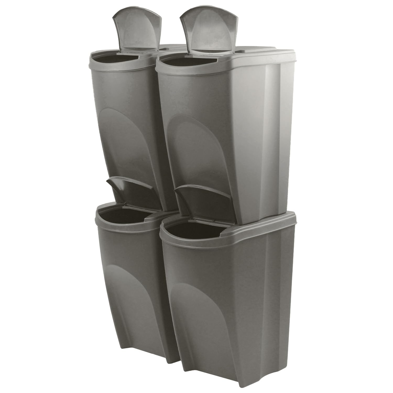 IMJ-Global Set mit 4 Mülleimern Sortibox | grau | stapelbar | Mülltrennung | Recycling | aus Kunststoff | 140 Liter (4 x 35 l) | für Innenräume