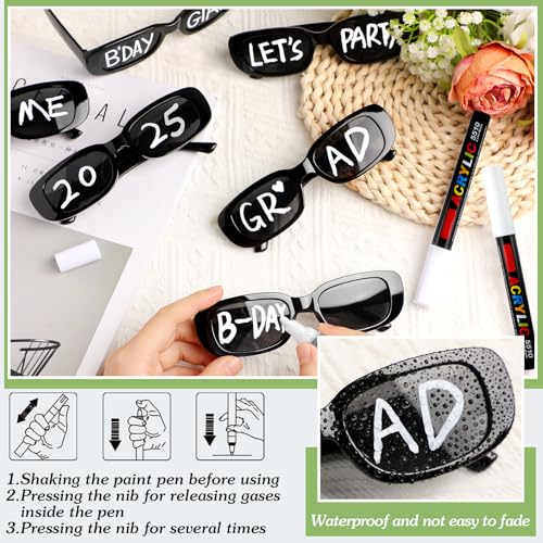 Flutesan 24 Pcs Personalized Rectangle Sunglasses with 8 Pcs White Marker Pens for Adult DIY Custom Birthday Wedding3