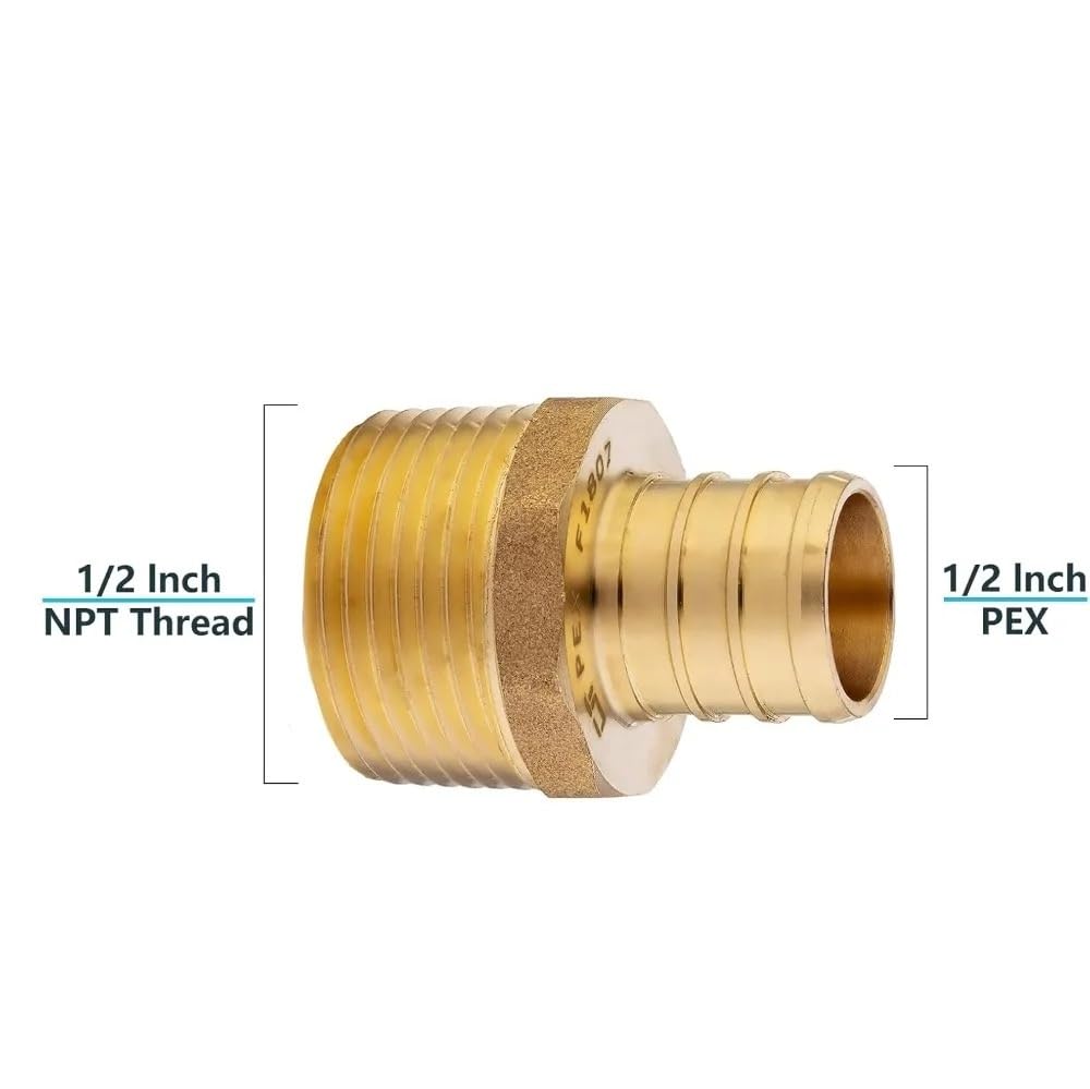 Conector de engarzado PEX de latón, adaptador de tubo industrial macho de 1/2 pulgada a NPT, juego de 30 piezas