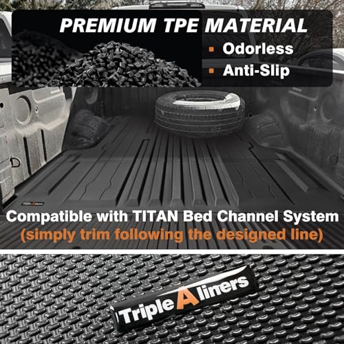 Image of TripleAliners Truck Mat Compatible with 2004-2025 2026 Nissan Titan 5.5FT Accessories, Truck Bed Mat Heavy Duty Custom Fit All Weather Protection TPE Pickup Liner, Won't Fit Equipped Truck Bed Storage
