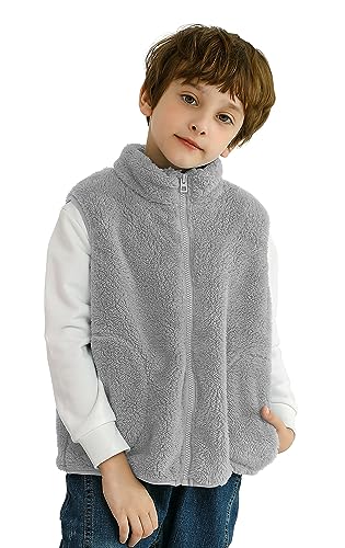 Image of Girls Boys Zippered Vest Warm Soft Fleece Outerwear Jacket with Pockets 3-12 Years