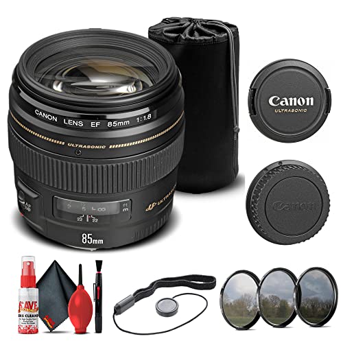Canon EF 85mm f 1.8 USM Lens (2519A003) + Filter Kit + Lens Pouch + Cap Keeper + Cleaning Kit + More (Renewed)