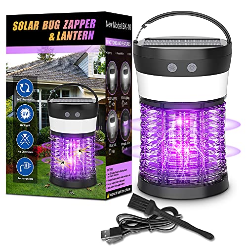 Mosquito Bug Zapper Outdoor, Aukfa Solar Mosquito Killer Lamp Insect Killer and Rechargeable Electric Fly Insect Trap with 3 Lighting Function Waterproof Portable Mosquito Trap for Indoor Camping