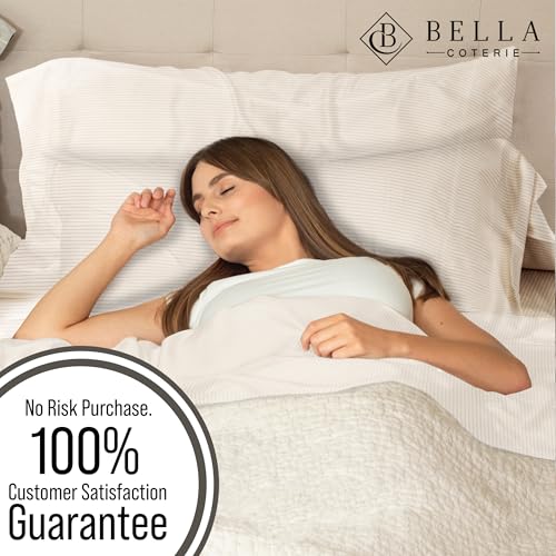 Image of Bella Coterie Luxury Bamboo Viscose Queen Size Sheet Set | 100% Organically Grown | Ultra Soft | Cooling for Hot Sleepers | 18 inch Deep Pocket [Striped Dune]