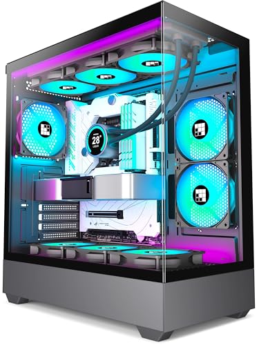 FOIFKIN F1 PC Gehäuse ATX- Vorinstallierter 6 PWM ARGB-Lüfter, ATX Mid-Tower Gaming PC Gehäuse, 270° Panoramaglas, mit Type-C (Schwarz, F1)