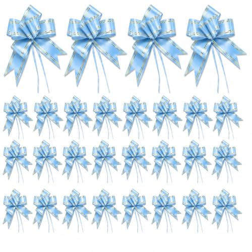 Image of Prokart - Pull Bow Gift Ribbon for Gift Wrapping, Large Decorative Pull Bows for Presents, Hampers, Flower Bouquets, Wedding, Birthday, Christmas & Party Decorations (12MM, Baby Blue, Pack of 30PC)