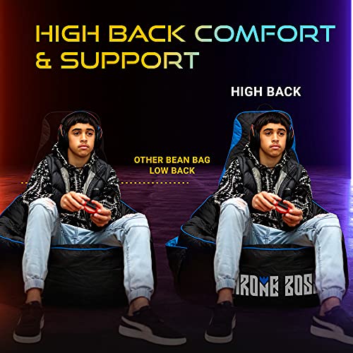 Gaming Bean Bag Chair For Adults [Cover Only No Filling] With High Back - Fun Gaming Sofa - Big Bean Bag Chairs For Teens And Kids - Dorm Chair - Gamer Beanbag Gaming Chair (Black/Blue) #TOP1