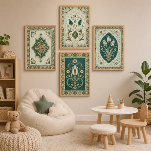 Image of Livin'luxe Set of 4 Ottoman Tulip Floral Wall Paintings with Sparkle Laminate and Premium Wooden Synthetic Frame for Living Room Bedroom Office Decor (13.5 x 19.5 Inch)