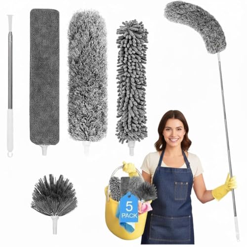 Image of 5-in-1 Fan Cleaning Kit with Extendable Rod | Microfiber Ceiling Fan Cleaner, Dusting Brush Set for Home, Wall, AC & Hard-to-Reach Areas (Fan dsuter kit)