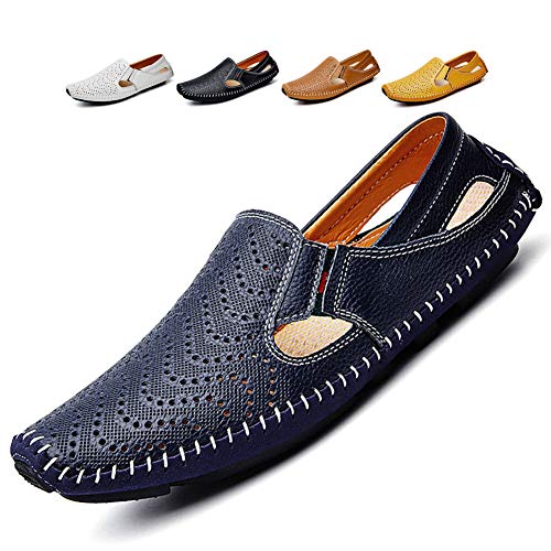 Image of Men's Driving Shoes Leather Slipper Casual Slip on Loafers | Top Grain Leather Upper, Moccasin Toe, Slip-on, Traction Rubber Outsole, Mens Dress Shoes, Mens Casual Loafers