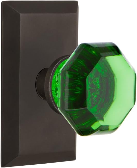 Nostalgic Warehouse 725140 Studio Plate Waldorf Emerald Door Knob in Polished Brass, Privacy 2.75
