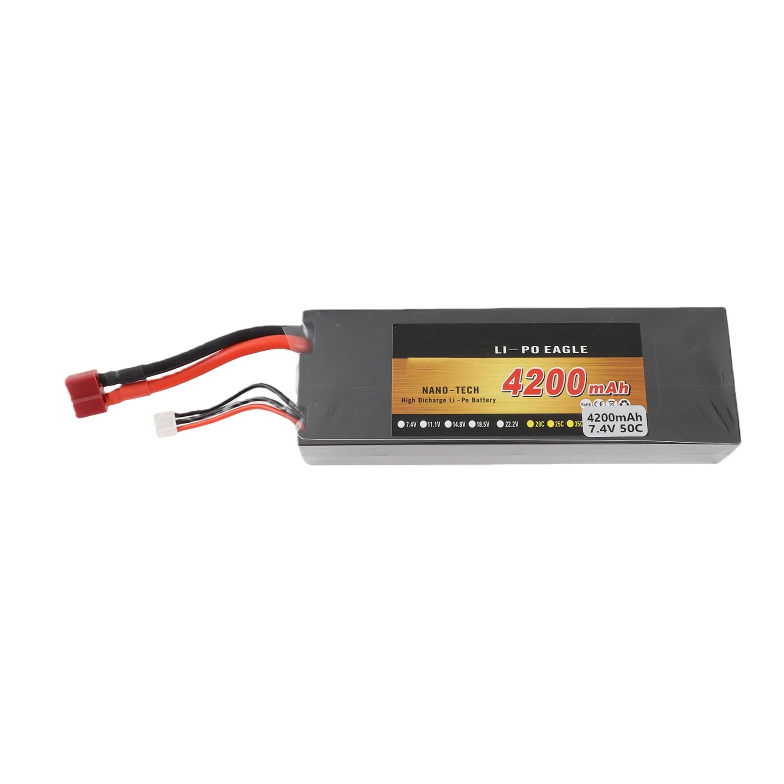 Batería de litio de 7,4 V, 4200 mAh, batería de coche RC con funda rígida ligera con protección contra sobrecarga, para coches y camiones RC 1/8 y 1/10