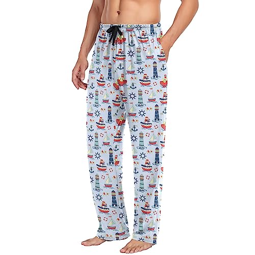 Eionryn Cute Ship Lighthouse Pattern Mens Pajama Pants Lounge Men's Pajama Bottoms Soft Sleep Pants With Pockets M3