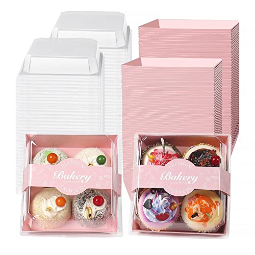 DeziWood 150 Pack Charcuterie Boxes with Clear Secure Lids, 5.3x4.9x2.5 Inches Pink Square Disposable Food Containers Cookies Boxes for Sandwich, Pastry, Dessert
