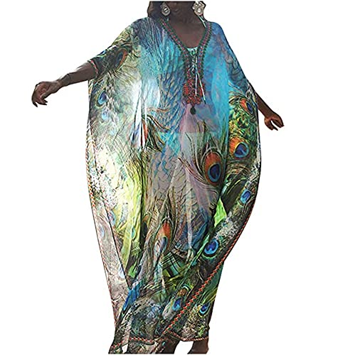 Vestido largo de playa con diseño de kaftán turco, silueta oversize y estampado étnico