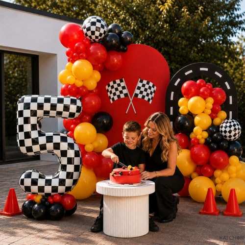 Image of KatchOn Checkered Number 5 Balloon 40 Inch 5th Birthday Decorations for Boy
