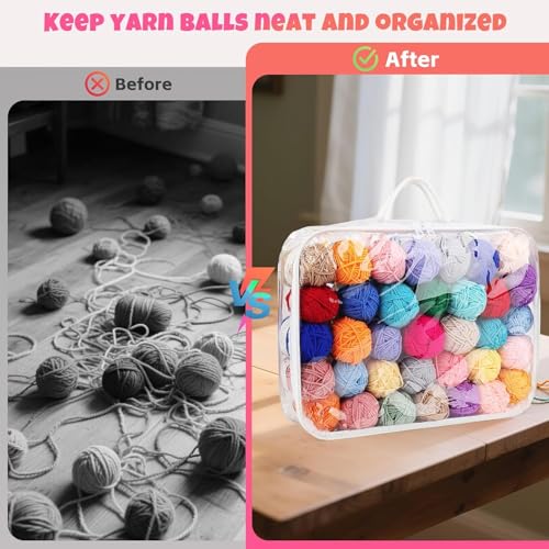 4 Packs Clear Yarn Storage Bags, Dust-Proof & Waterproof Yarn Oragnizer, Portable Yarn Storage Organiser with Handle for Knitting Needles Crochet Hooks Yarn Balls (Black) by Fanxinzttc - Image 7