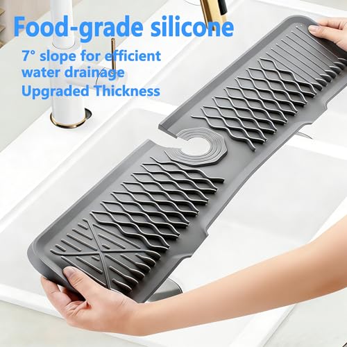 Image of EBIGIC 24 Inch Silicone Faucet Mat for Kitchen Sink, 7 Slope Fast Self-Draining Sink Splash Guard, Kitchen Sink Water Catcher Organizer, Kitchen Sink Accessories (Gray, 24''x5.6'')