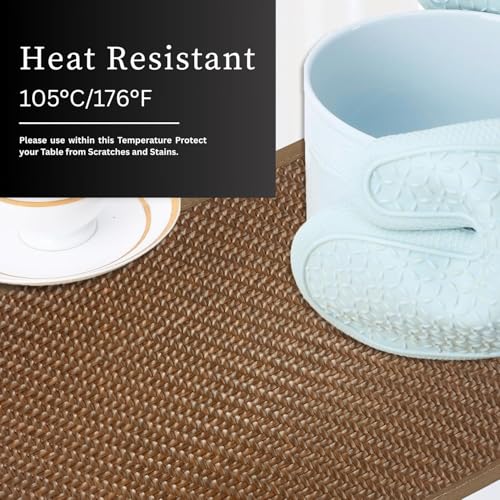 Image of Amazon Brand - Umi PVC Vinyl Basket Design Placemat STBT001 | Heat Resistant, Wipe Clean, Anti-Skid Table Mats for Dining Table, Kitchen & Home Decor (30x45 CM Brown Set of 6)