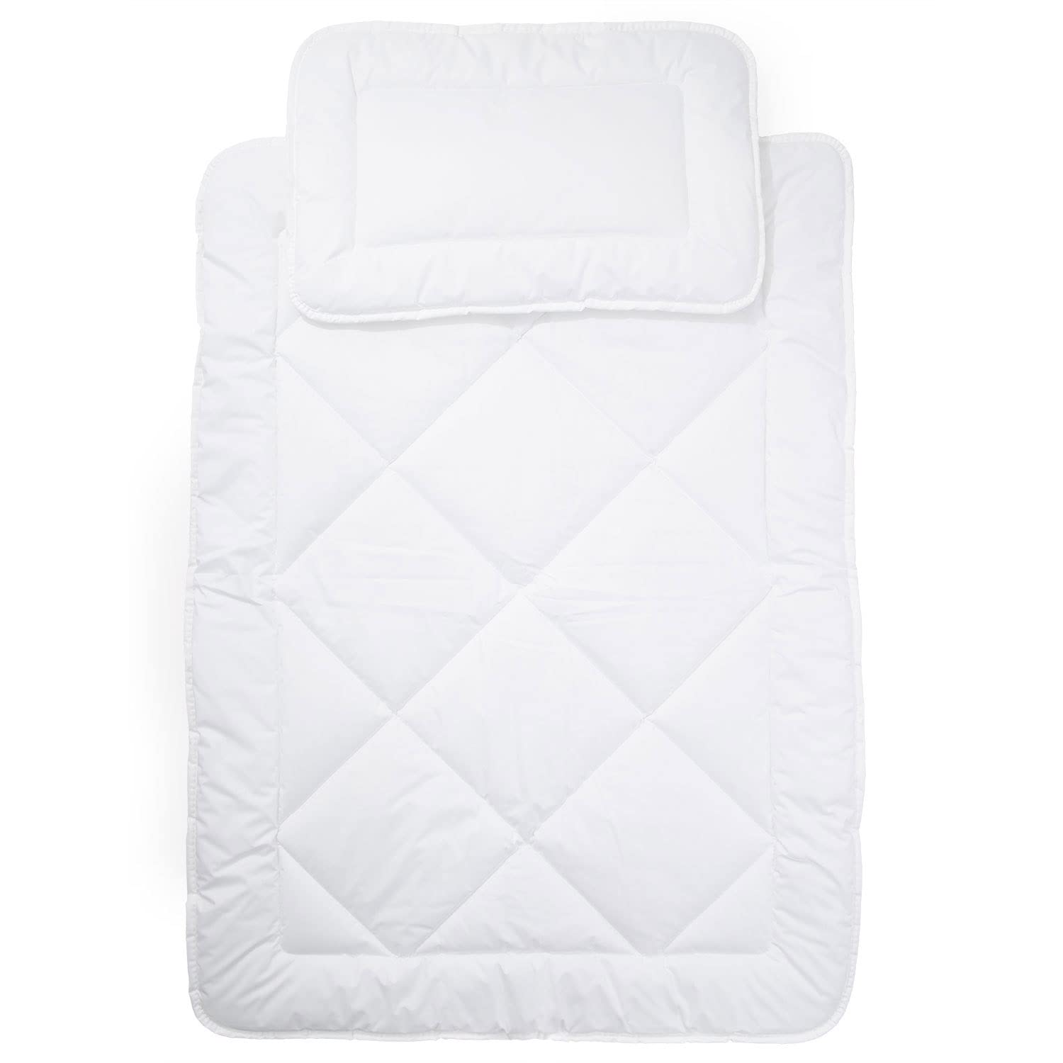 H&F Heimtextilien Kinderbettdecke Babybettdecke | Steppdecke mit Kissen Set für Kinder und Baby | Kinderdecke, Babybett Decke mit Kissen | Bettzeug: Baumwolle Weiß | Große: 90x120 + 40x60 cm