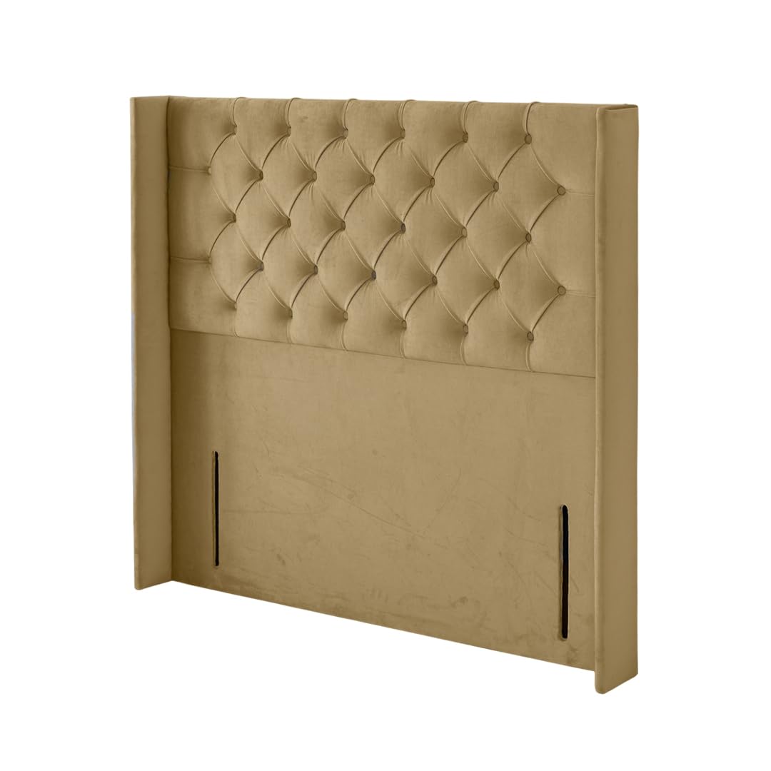 Chesterfield Ottoman Winged Divan Bed Headboard | Plush Velvet Fabric Headboards for 3ft single bed Frame | Elegant design with wooden material headboards for beds (Coffee,3ft Single Height-50inch)