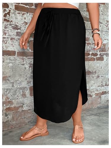 OYOANGLE Women's Plus Size Drawstring High Waisted Side Split Skirt Summer Casual Skirts2