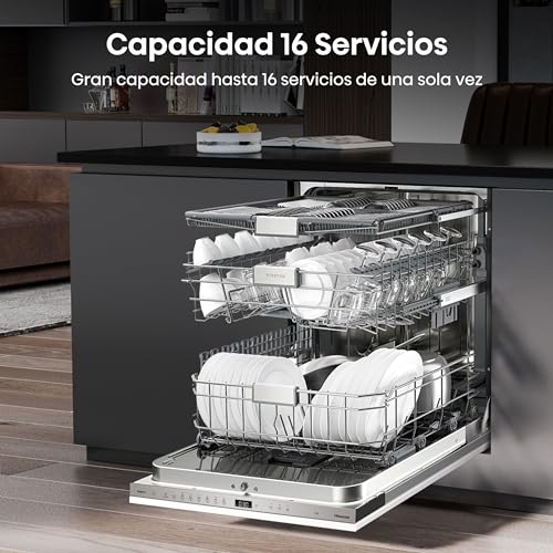 Hisense HV663C60 - Lavavajillas Integración 60 cm, 3º Bandeja, Bajo consumo, 16 Cubiertos, 7 Programas, 42 dB con modo Lavado Rápido - imagen 4