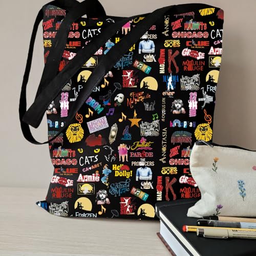 Image of WCGXKO Musical Theatre Gift Musical Theater Shows Icons Tote Bag Musical Enthusiast Gift (Musical Tote)