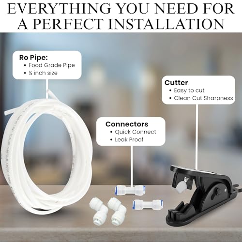 Image of AMPEREUS 5 Meter RO Pipe for Water Purifier |with 1 /4 Inch QC Elbow, Straight Connector & 1 Pipe Cutter (White)