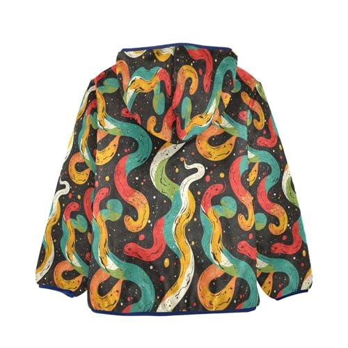 Colorful Snake Silhouette Toddler Fleece Jacket Girl Boys Hooded Fleece Jacket Coat Warm Outwear Zip-up 3-10T2